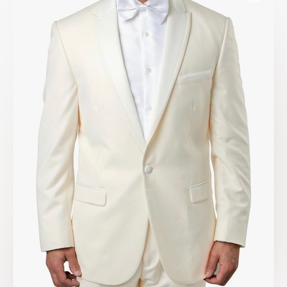 BRYAN MICHAELS Men’s Ivory Slim Fit 2 Piece Tuxedo W/Champagne 4 Piece Vest Set - Picture 15 of 17